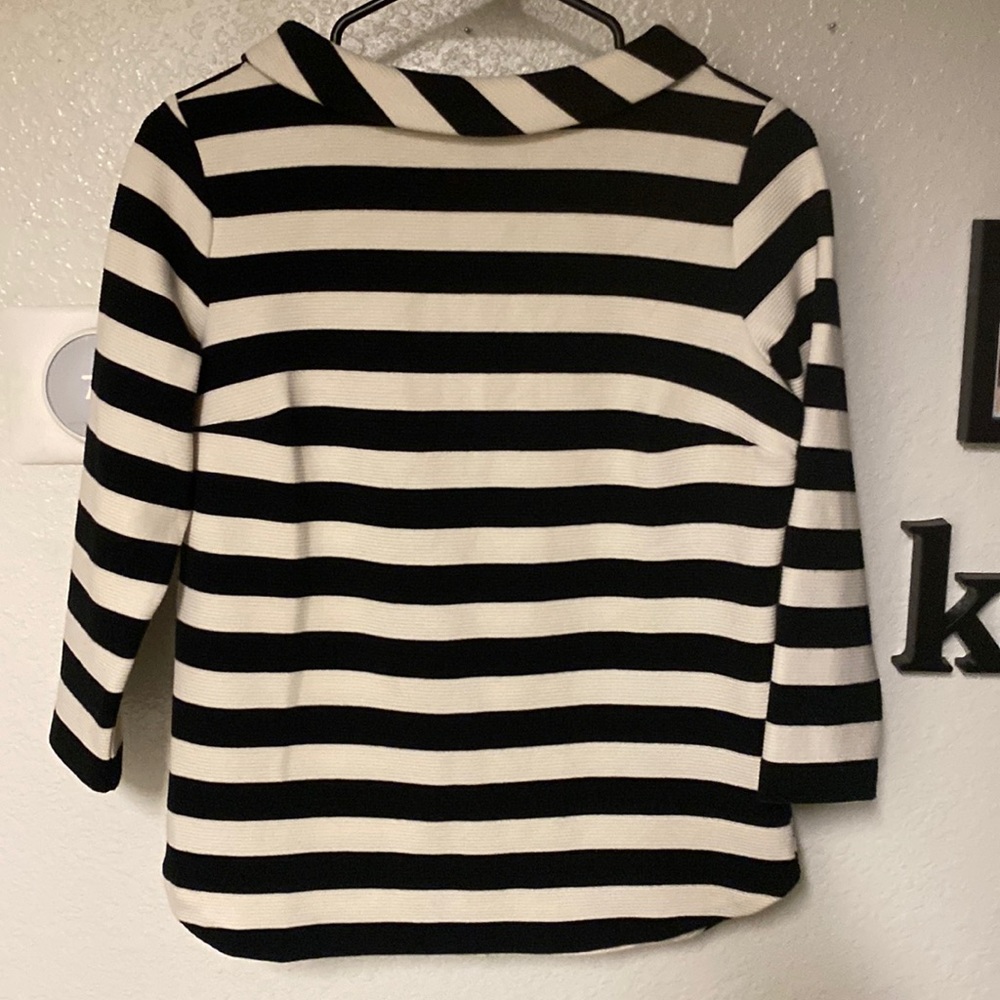 Talbots size XS, white and black striped, 3/4 length sleeves with buttons.
